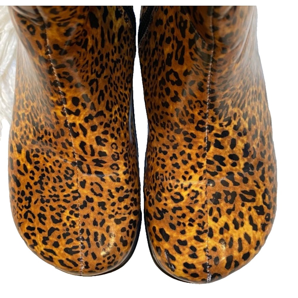 ALEGRIA Raina Rain Boots LEOPARD PRINT Side Zipper SLIP RESISTANT Sole 38/8-8.5 - Picture 5 of 9
